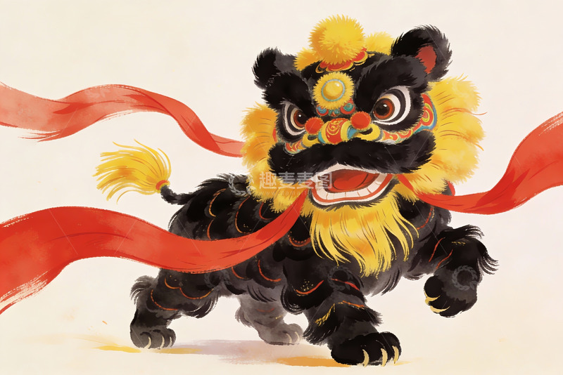 高清大图下载【趣麦麦图】舞狮艺术插画生动展现