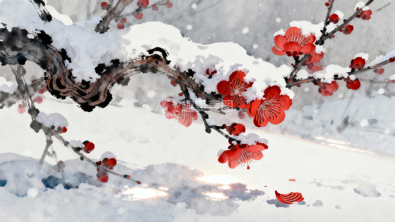 高清大图下载【趣麦麦图】雪中红梅绽放