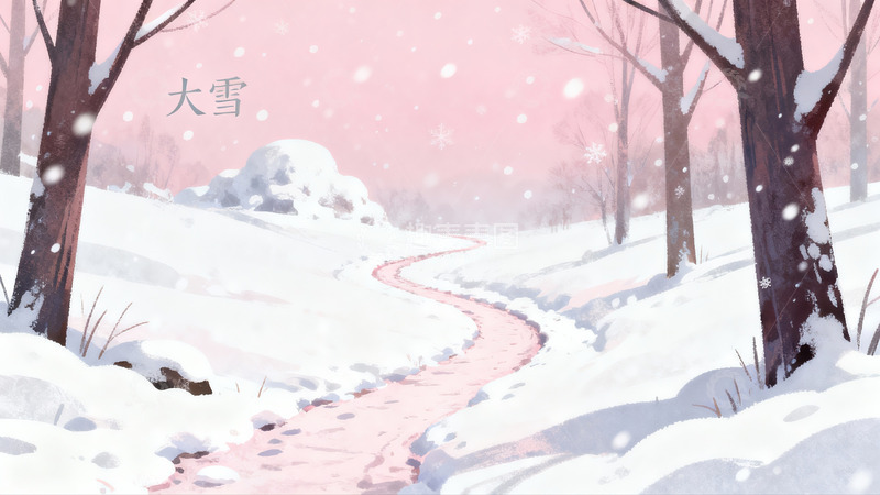 高清大图下载【趣麦麦图】雪景小径冬日静谧