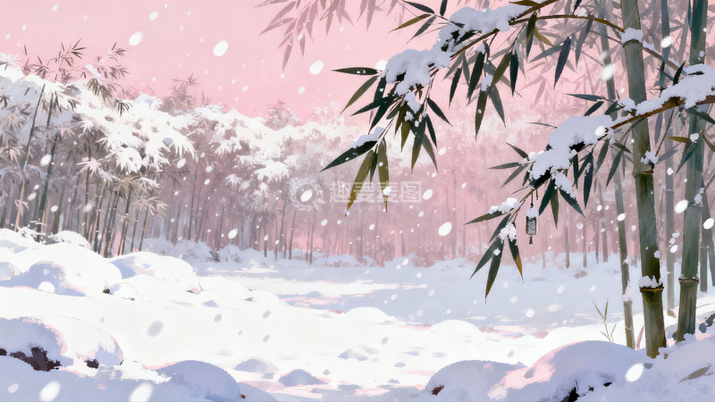 高清大图下载【趣麦麦图】雪落竹林静谧冬景