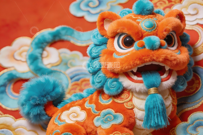高清大图下载【趣麦麦图】色彩鲜艳的舞狮玩偶特写