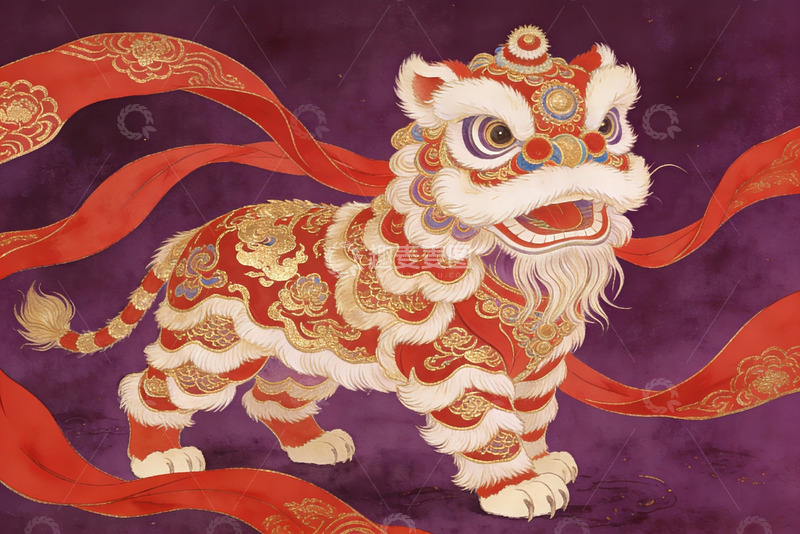 高清大图下载【趣麦麦图】中国传统舞狮艺术插画