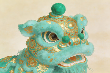 青金狮头艺术插画