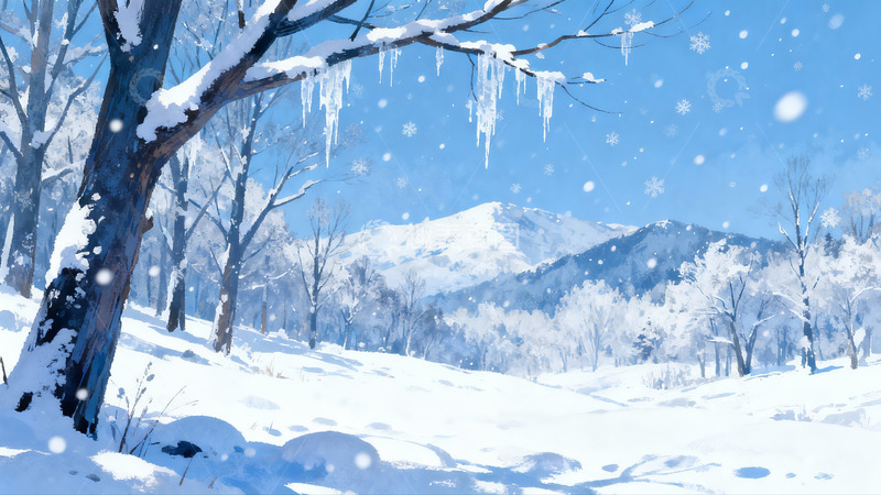 高清大图下载【趣麦麦图】雪景冬日森林山峦