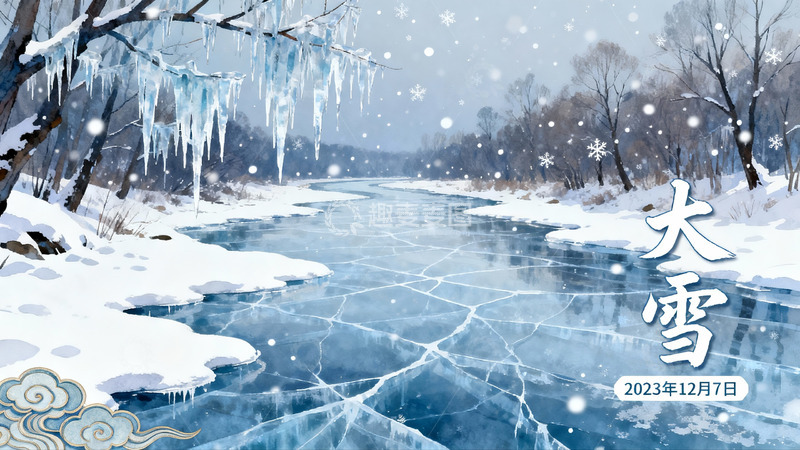高清大图下载【趣麦麦图】冰封河流雪景冬日画卷