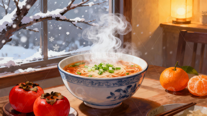 高清大图下载【趣麦麦图】冬日窗边热汤面