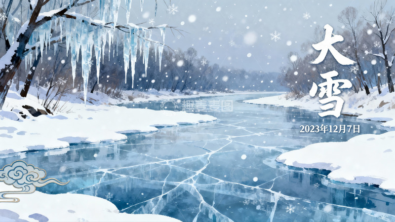 高清大图下载【趣麦麦图】冬日雪景河流冰封