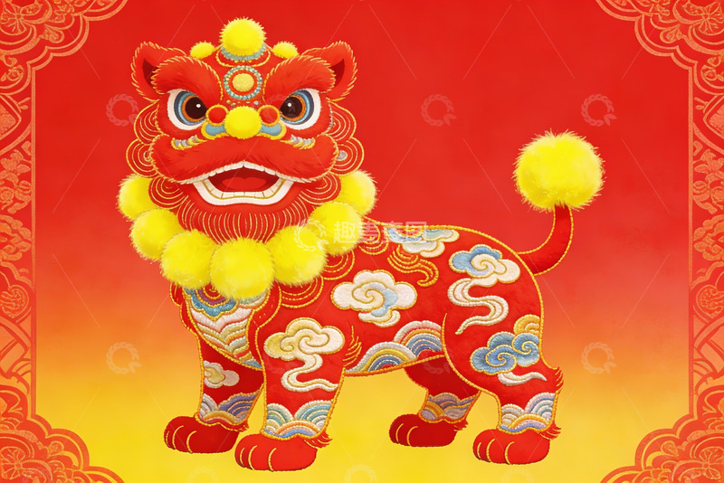 高清大图下载【趣麦麦图】红色舞狮形象喜庆吉祥