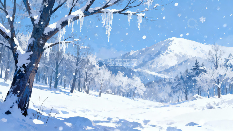 高清大图下载【趣麦麦图】雪覆山林冬日景象