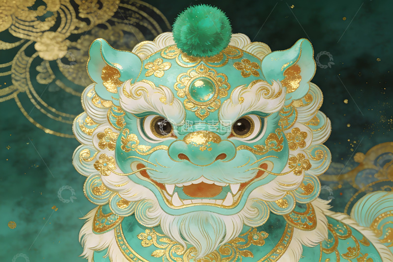 高清大图下载【趣麦麦图】青金狮头华丽装饰图案