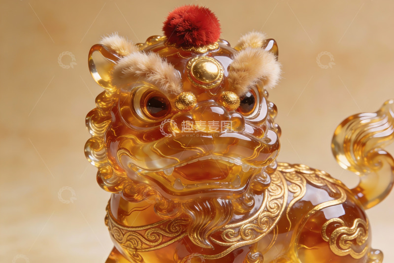 高清大图下载【趣麦麦图】金色琉璃狮子雕像特写