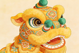 色彩鲜艳的舞狮头特写