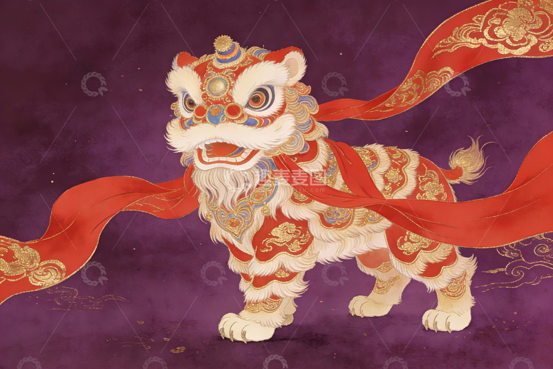 高清大图下载【趣麦麦图】中国传统舞狮艺术插画