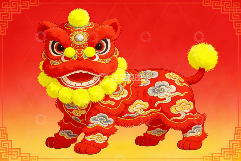 高清大图下载【趣麦麦图】红色舞狮形象生动喜庆