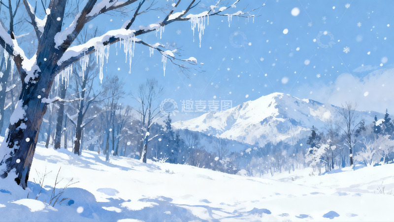 高清大图下载【趣麦麦图】雪景山林冬日画卷