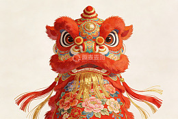色彩鲜艳的舞狮头特写