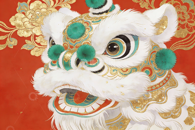 高清大图下载【趣麦麦图】色彩鲜艳的舞狮头特写