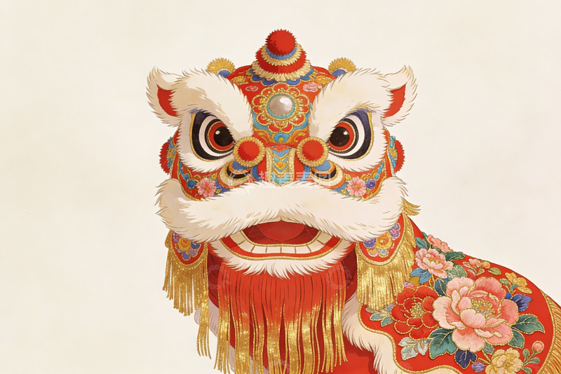 高清大图下载【趣麦麦图】色彩斑斓的舞狮头像特写