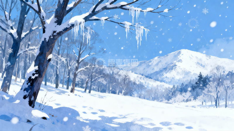 高清大图下载【趣麦麦图】雪景冬日山林画卷