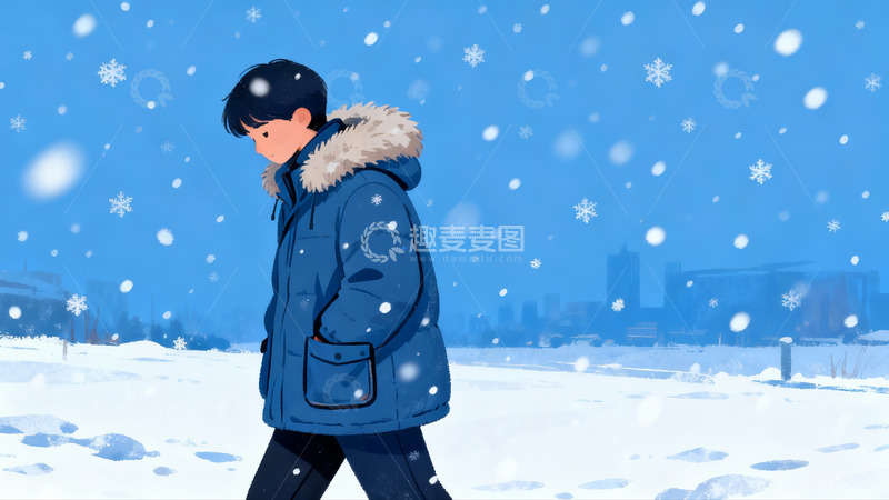 高清大图下载【趣麦麦图】雪中行人漫步冬日街景