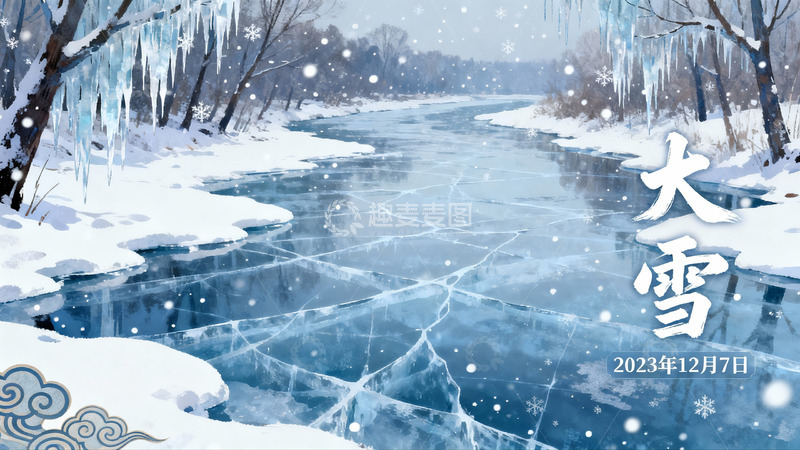 高清大图下载【趣麦麦图】冰封河流雪景冬日画卷