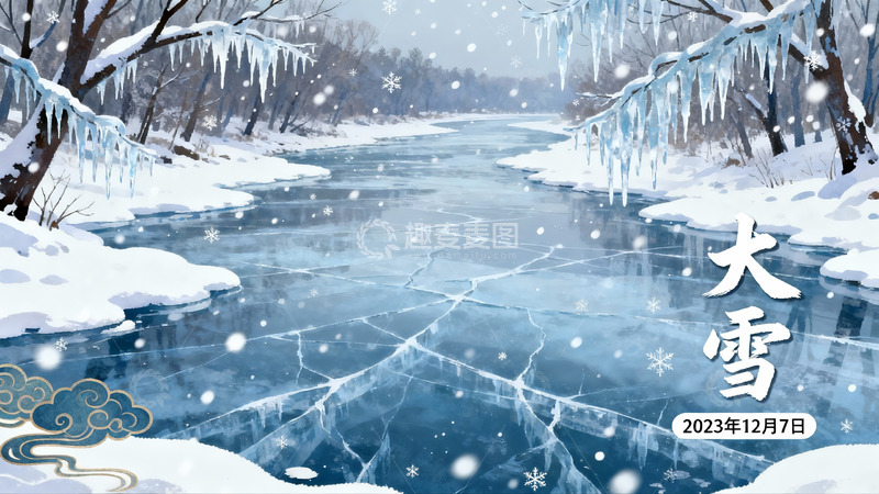 高清大图下载【趣麦麦图】冬日雪景河流冰封