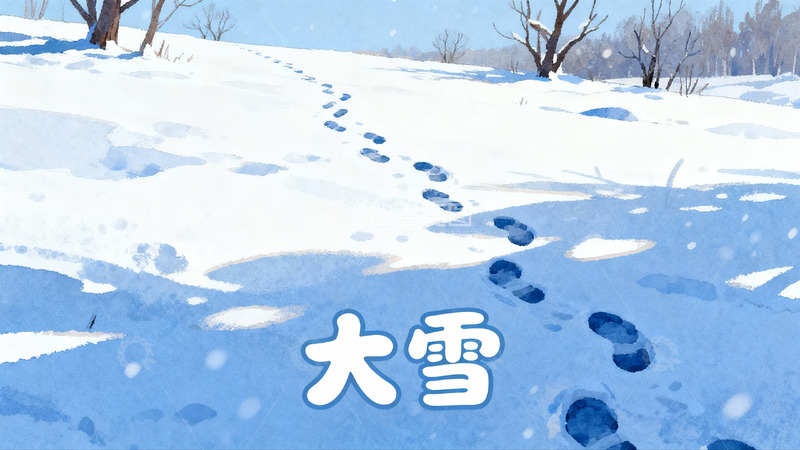 高清大图下载【趣麦麦图】雪地足迹冬日静谧景象