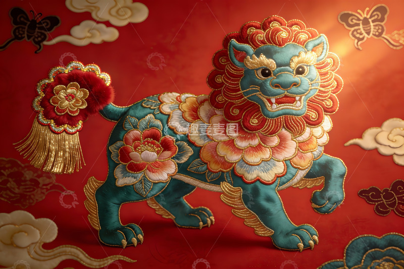 高清大图下载【趣麦麦图】精美刺绣狮子图案展现传统文化