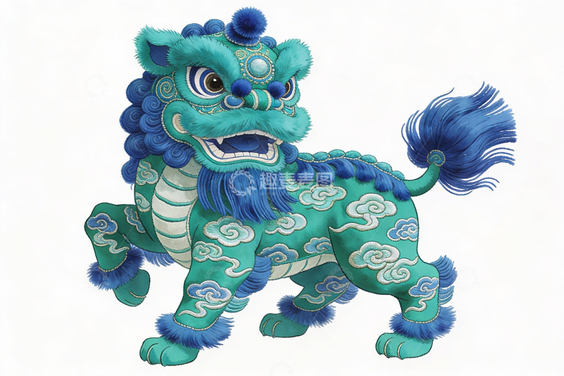 高清大图下载【趣麦麦图】蓝色祥云瑞兽图案设计