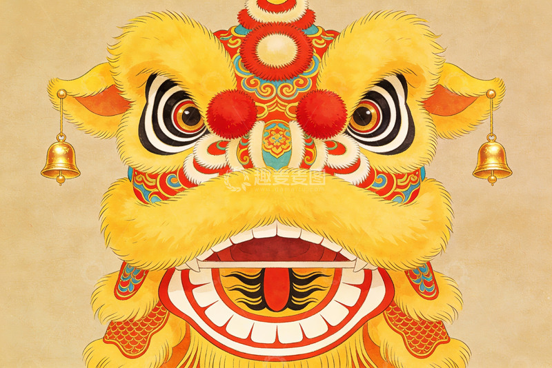 高清大图下载【趣麦麦图】色彩鲜艳的舞狮头像特写