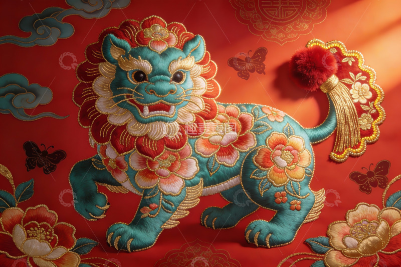 高清大图下载【趣麦麦图】精美刺绣狮子图案展现传统文化
