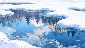 冰雪覆盖的静谧湖面