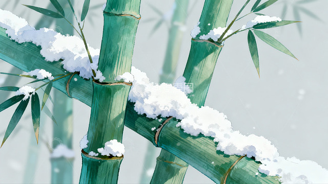 雪覆翠竹清雅画面