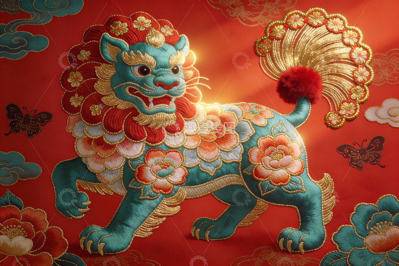 高清大图下载【趣麦麦图】华丽绣狮图展现传统艺术之美