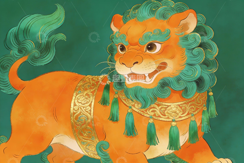 高清大图下载【趣麦麦图】橙色神兽装饰画