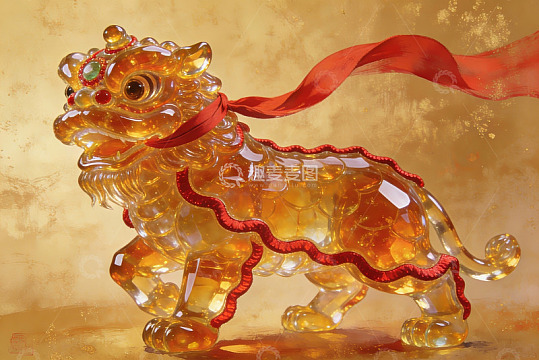 透明琥珀色瑞兽雕像