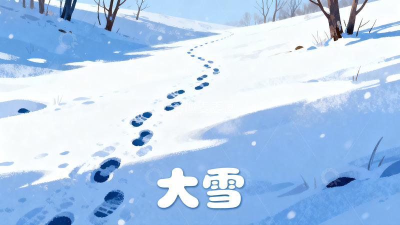 高清大图下载【趣麦麦图】雪地脚印延伸远方