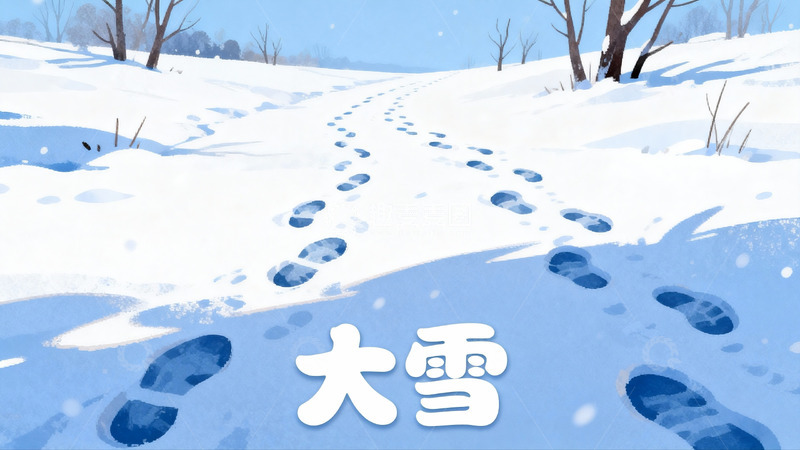 高清大图下载【趣麦麦图】雪地足迹延伸远方