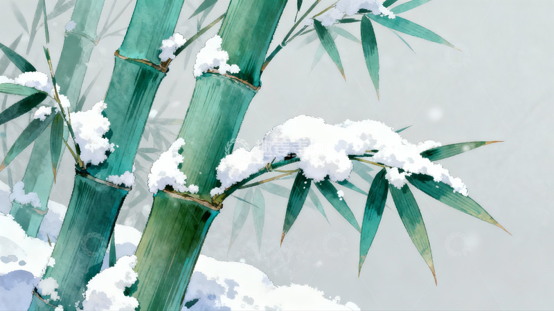 高清大图下载【趣麦麦图】雪覆翠竹水墨画