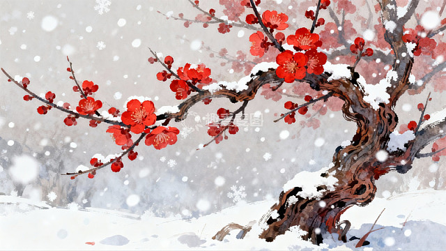 雪中红梅绽放古韵美