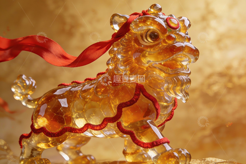 高清大图下载【趣麦麦图】金色琉璃狮子雕像细节特写