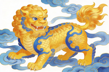 金色瑞兽祥云环绕图案