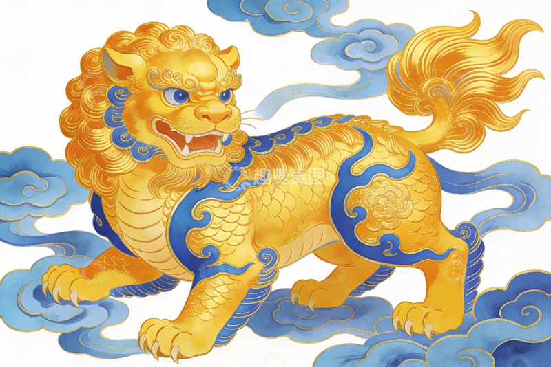 高清大图下载【趣麦麦图】金色瑞兽祥云环绕图案