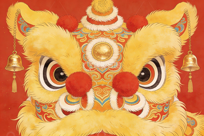 高清大图下载【趣麦麦图】金色舞狮头像特写