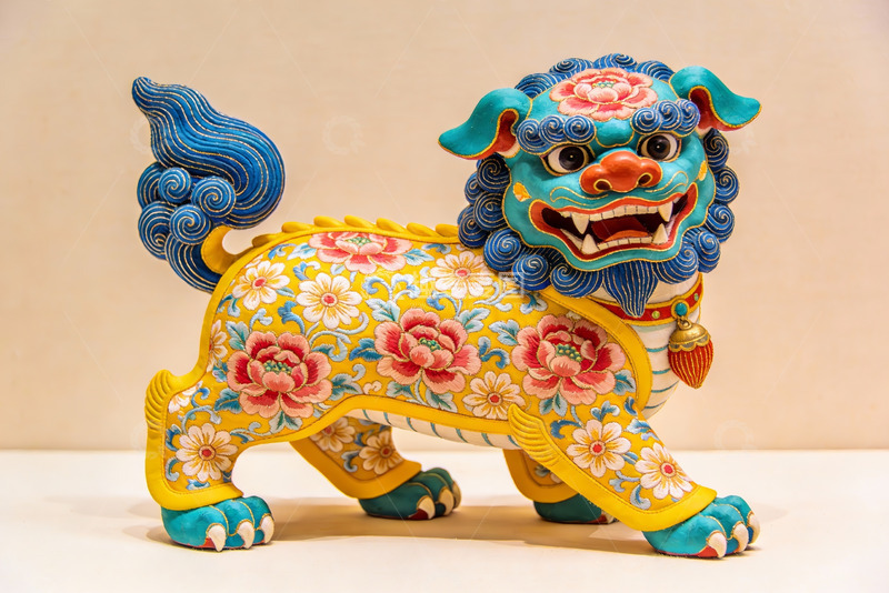 高清大图下载【趣麦麦图】色彩斑斓的中式石狮子雕像