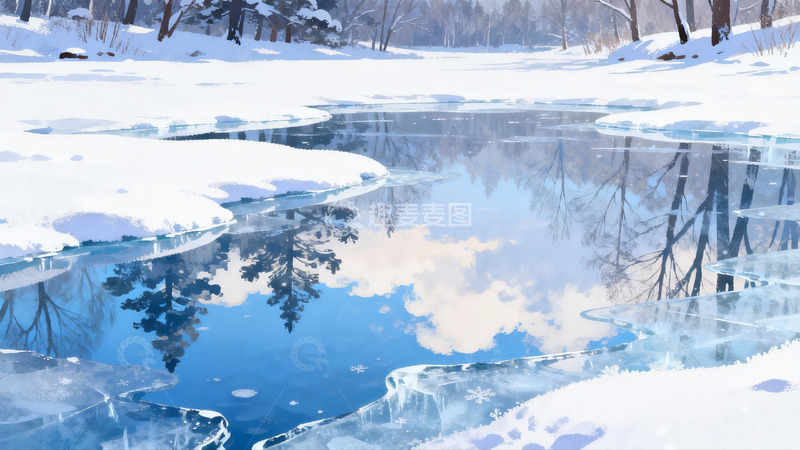高清大图下载【趣麦麦图】雪景冰河倒影冬日静谧