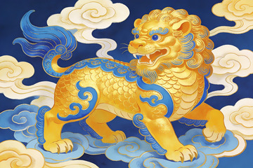 金色神兽立于祥云之上