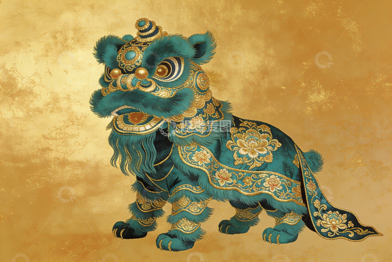 高清大图下载【趣麦麦图】华丽青金狮舞艺术图案