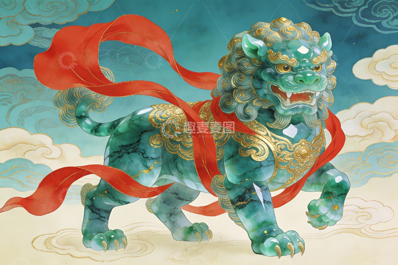 高清大图下载【趣麦麦图】青玉神兽祥云飘带