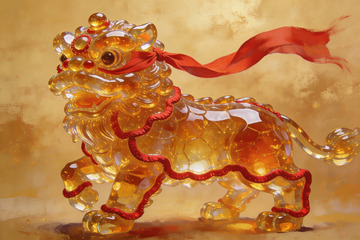 金色琉璃瑞兽雕像细节特写